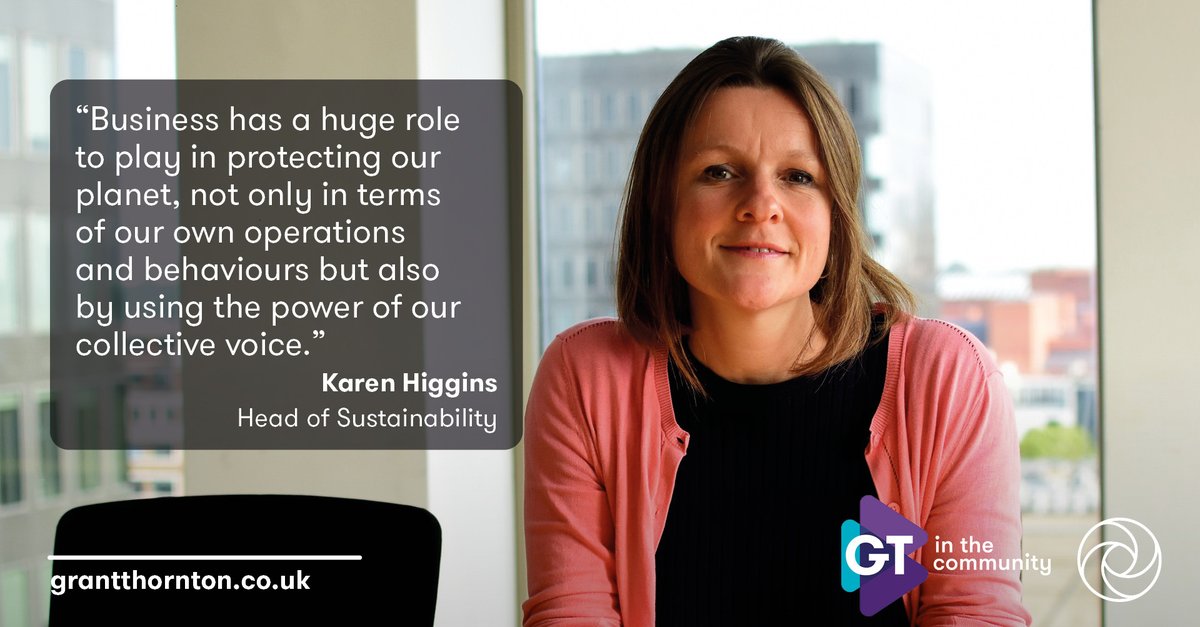 GrantThorntonUK's tweet photo. How do companies tackle #ClimateChange? In this #podcast Karen Higgins (@higginskar), Head of Sustainability, talks about our journey towards limiting carbon emissions to ensure global heating does not exceed 1.5C. Listen now: https://t.co/jkPAeALmHW #GTInTheCommunity https://t.co/sYUseIC2qT