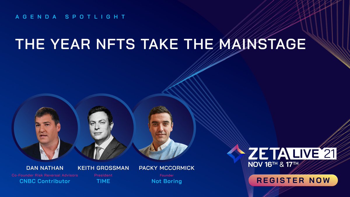 Keith A. Grossman (@keithgrossman) on Twitter photo Excited to be discussing the web3 revolution / evolution at #ZetaLive next Tuesday, the 16th, w/ <a href="/RiskReversal/">RiskReversal Media</a> and <a href="/packyM/">Packy McCormick</a>!
To join us: bit.ly/3qpr8fT
Thank you, @zetaglobal! Excited to be discussing the web3 revolution / evolution at #ZetaLive next Tuesday, the 16th, w/ <a href="/RiskReversal/">RiskReversal Media</a> and <a href="/packyM/">Packy McCormick</a>!
To join us: bit.ly/3qpr8fT
Thank you, @zetaglobal!