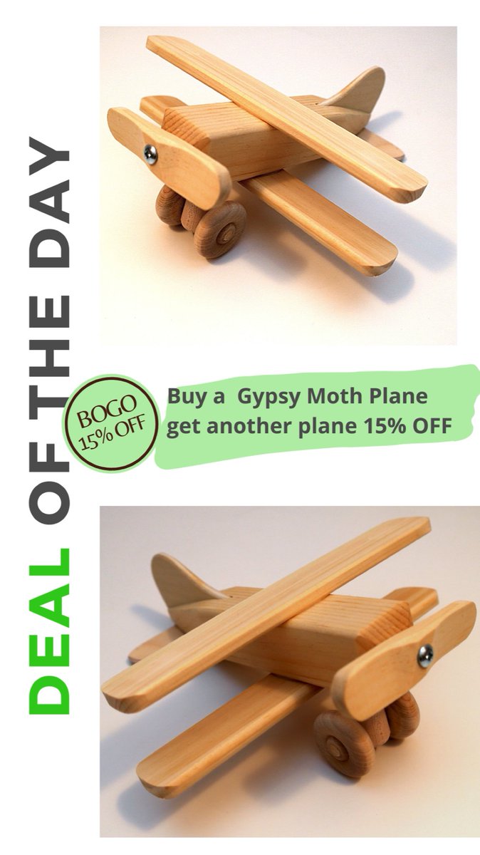 ThorpeToys's tweet photo. Our #ToyoftheDay promotion has us featuring a specifi toy every weekday and offering a deal with it.
For example, until 12:59 eastern we ar featuring our Gypsy Moth plane, and until 12:59 eastern if you buy one you get 15% off any other flying toy

https://t.co/vHGC5V2vsG https://t.co/SDbGpzI7Wk