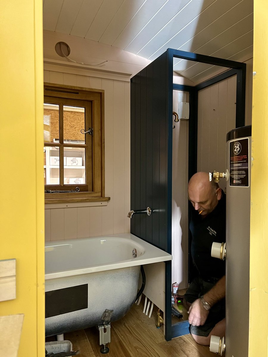 What would a Victorian shepherd make of a hot water cylinder, snazzy taps and shower - and a bath - in a shepherd’s hut 🤔