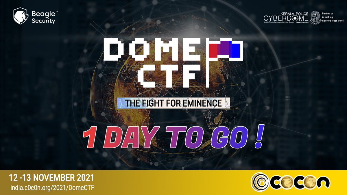 We've received 350+ registrations for DomeCTF 2021.
The stage is all set for an entertaining duel starting tomorrow at 10 am. Roll up your sleeves and get ready to vie for the throne!
#c0c0n2021