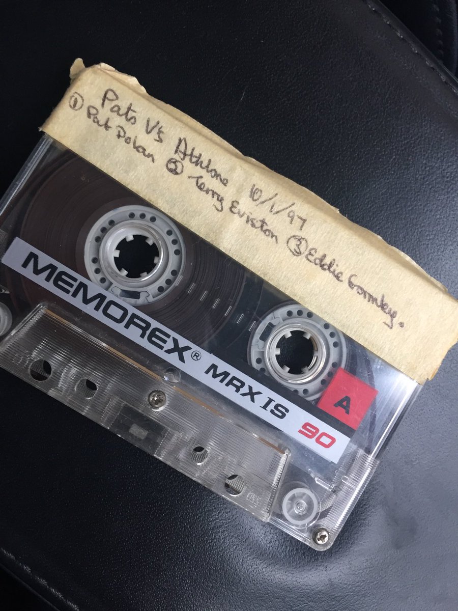 barrycummins12's tweet photo. Before I got all serious I was a sports reporter. Almost 25 years ago I was doing post match interviews for ⁦@Midlands103⁩ when ⁦@AthloneTownAFC⁩ visited ⁦@stpatsfc⁩ - this is a cassette tape youngsters. #audioarchive #leagueofireland ⁦ https://t.co/jaKp6nnoms