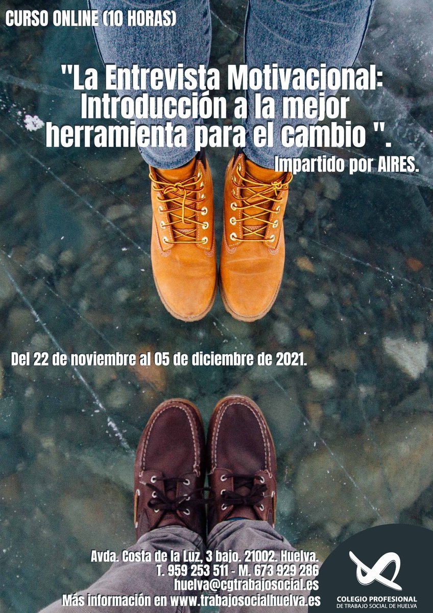 📢📢ACCIÓN FORMATIVA: "LA #ENTREVISTAMOTIVACIONAL: INTRODUCCIÓN A LA MEJOR #HERRAMIENTA ⚙️⚙️PARA EL #CAMBIO" 

✅ORGANIZA: <a href="/cotshuelva/">TrabajoSocialHuelva</a> 
 
✅IMPARTE: <a href="/AIRESasociacion/">AIRES</a> 

👉👉INFO: trabajosocialhuelva.es/la-entrevista-…