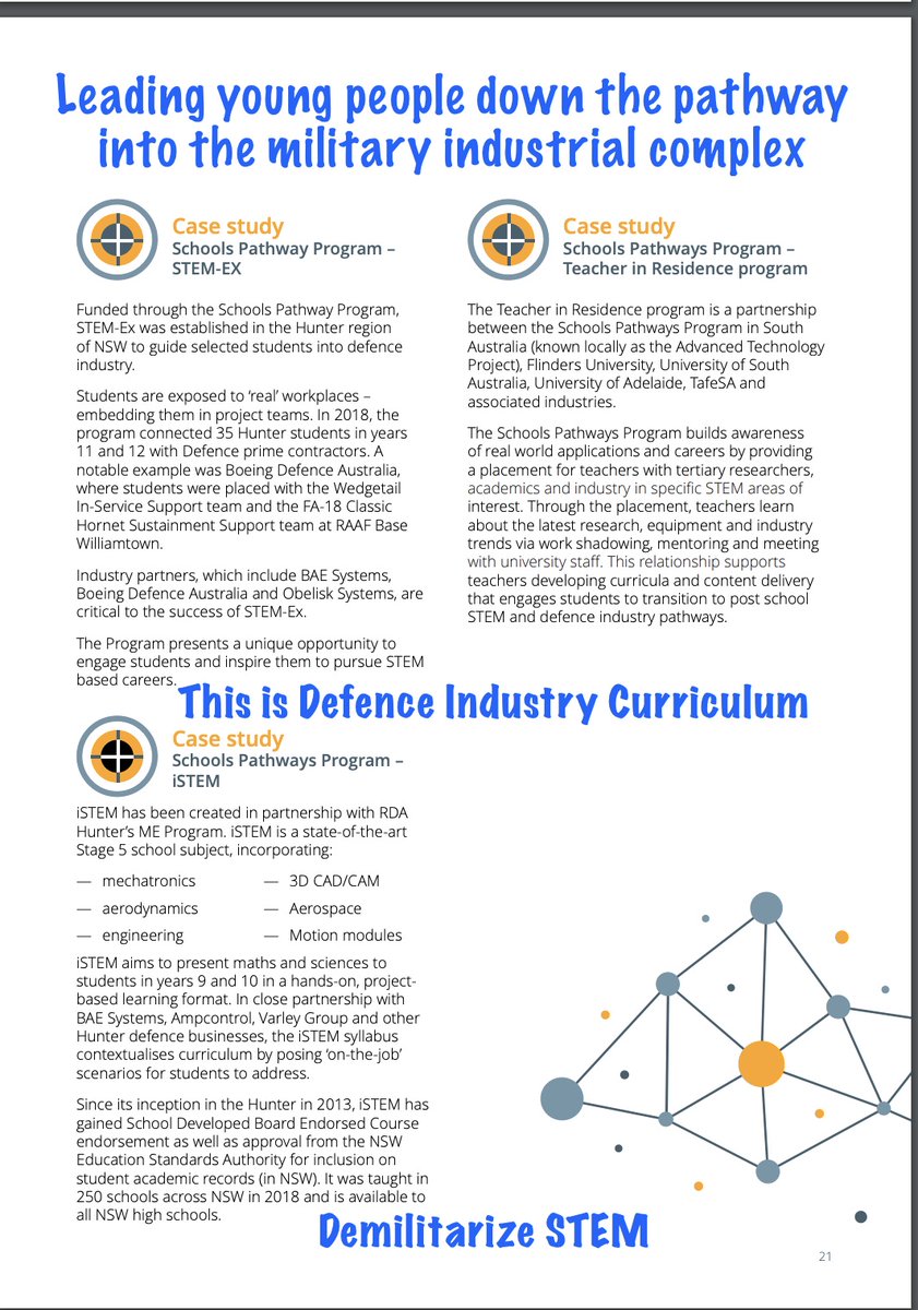 wagepeaceau's tweet photo. Defence Industry Skilling and STEM Strategy is leading young people down a nasty pathway into the Military Industrial Complex - which is all about offence #NotDefence - it’s past time to #DemilitarizeSTEM Stop the #WarProfiteers in #STEM #Education🙆🏼♀️ https://t.co/JkDRaw1r7y