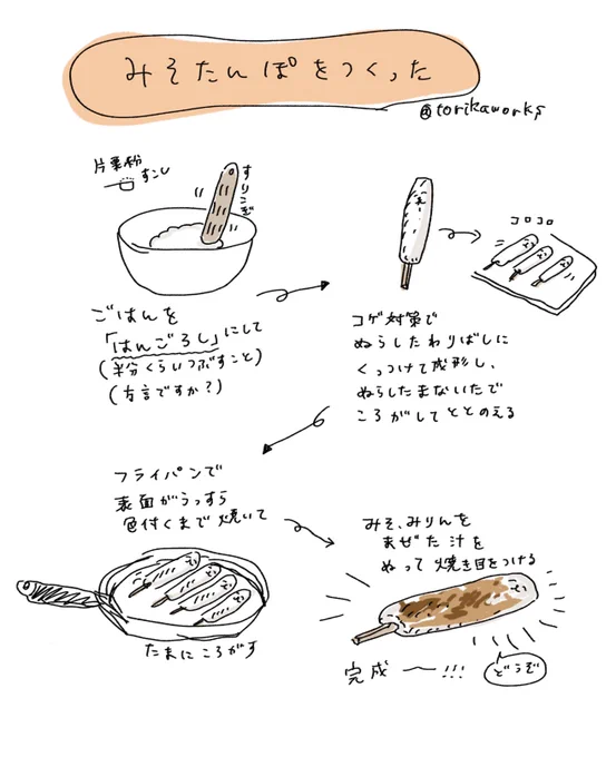 夕飯は「みそたんぽ」にしました。ごはんと味噌とみりんがれば作れるのでぜひぜひ… https://t.co/NChGk2drDu 