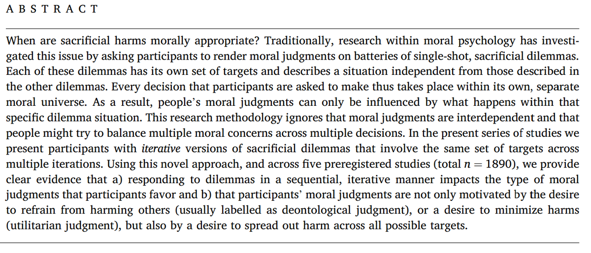Out in JESP: are moral judgments independent or do we consider our prior moral judgments relevant to new moral problems that we face? We explore this issue in the context of sacrificial harm, i.e. with trolley dilemmas. 1/18