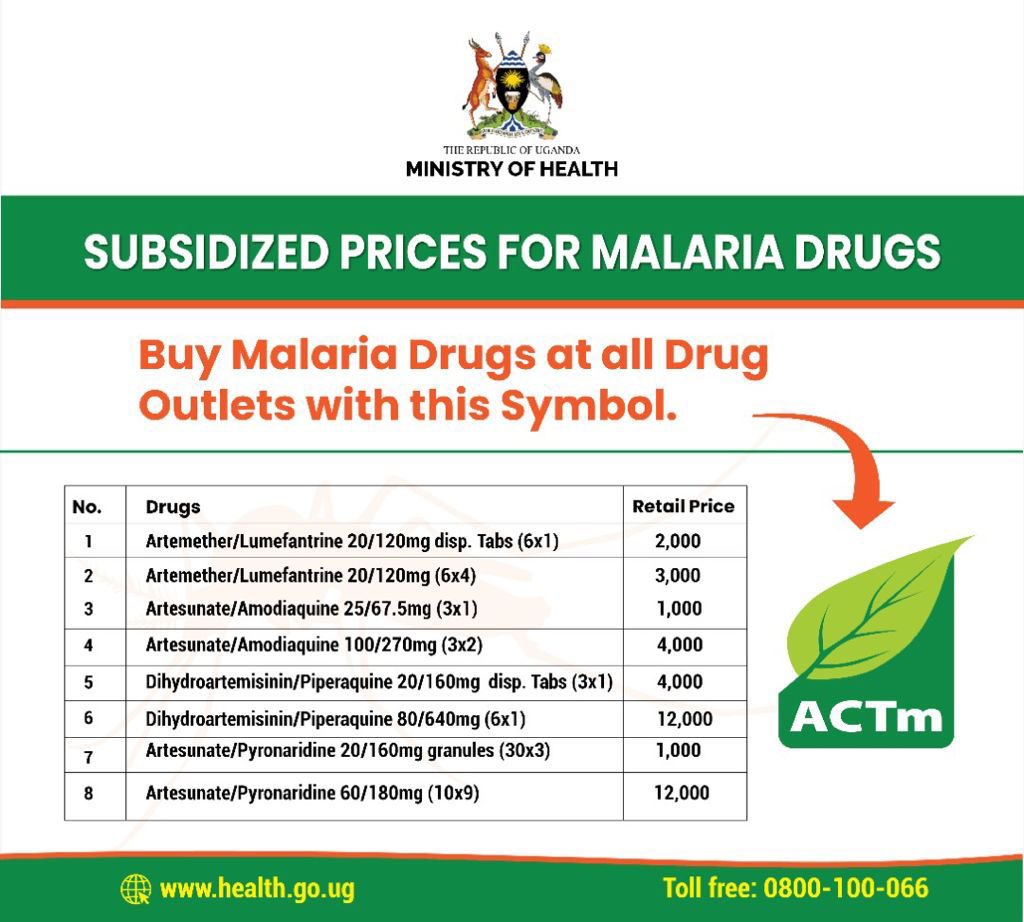 MinofHealthUG's tweet photo. Did you know that the price💰of Malaria drugs have been subsidized? Look out for the green leaf and buy the drugs at a subsidized cost. 

Remember to take your drugs only as prescribed by your health worker. https://t.co/jhoNzaAgup