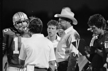MartyWieder's tweet photo. Your morning reminder that @UTAMAVS used to play football - &amp; last had a great HC in @TCUFootball and @TexasHighFball legend Chuck Curtis (shown with then Mavericks QB &amp; now @AbileneISDAthl1 Executive Director Phil Blue). #BringBackUTAFootball #TrueToUTAButBlueWithoutFootball https://t.co/z9AjRMaWJv