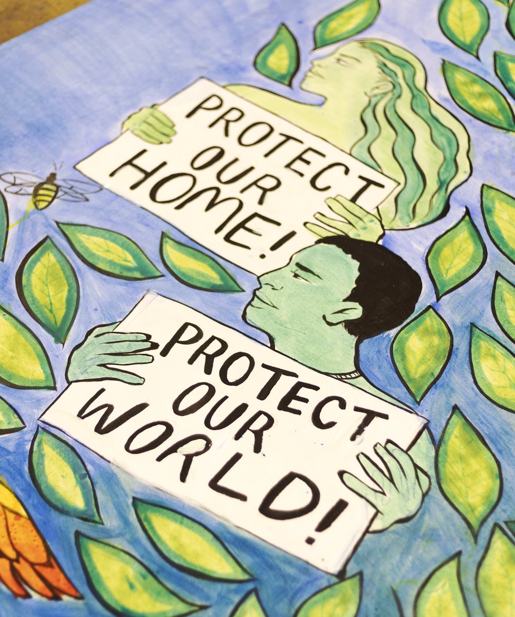 FreshPaintNHM's tweet photo. As #COP26  draws to a close let’s look back at the climate change themed murals young people from Newham painted this summer, expressing both their hopes and fears for the future. https://t.co/IXx6erH1iV