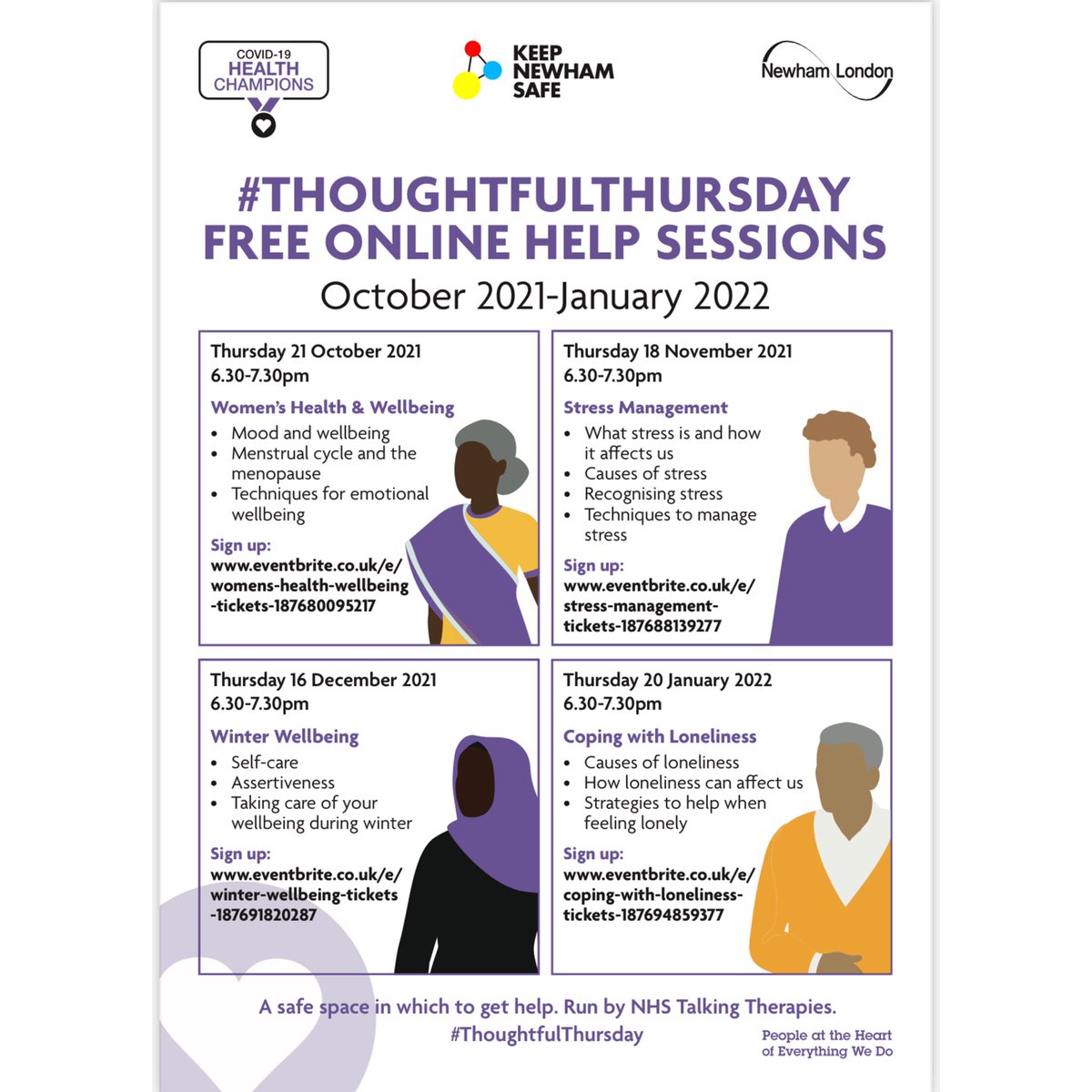 plaistowsouth's tweet photo. We would like to remind everyone about #thoughtfulthursday free online help sessions in Newham.
Sign up to join these helpful sessions across different wellbeing topics.
#wellbeing #newham #helpsession https://t.co/5JBh0lt2TR