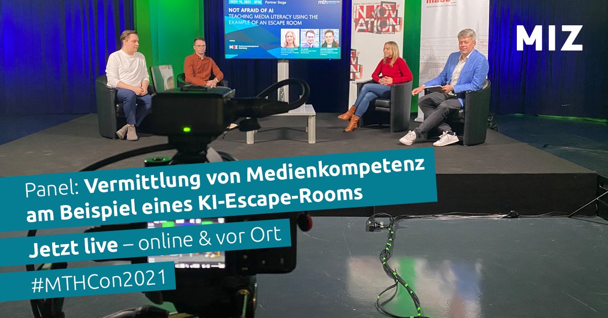 MIZBabelsberg's tweet image. Neue #KI-Tools für den Journalismus &amp;amp; die Medienwelt sind wichtig. Aber wie schafft man es, das Thema greifbar zu machen? Über unseren KI-#EscapeRoom in Kooperation mit @FHPotsdam &amp;amp; @unipotsdam sprechen wir jetzt zum Abschluss unseres Programms auf der #MTHCon2021 @MTH_Conference