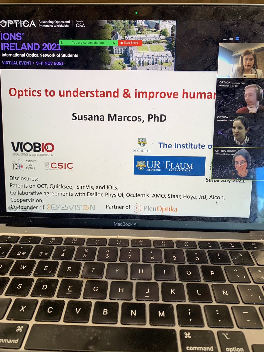 MarcoslabUr's tweet photo. Thanks @2021Ions #IONSIreland2021 for their invitation to speak today on “Optics to understand & improve human vision”. Excellent organization, research & atmosphere!! @OpticaWorldwide @VioBio_Lab @MarcoslabUr #OCT #AO #SimVis #quicksee https://t.co/oADSSt56IU