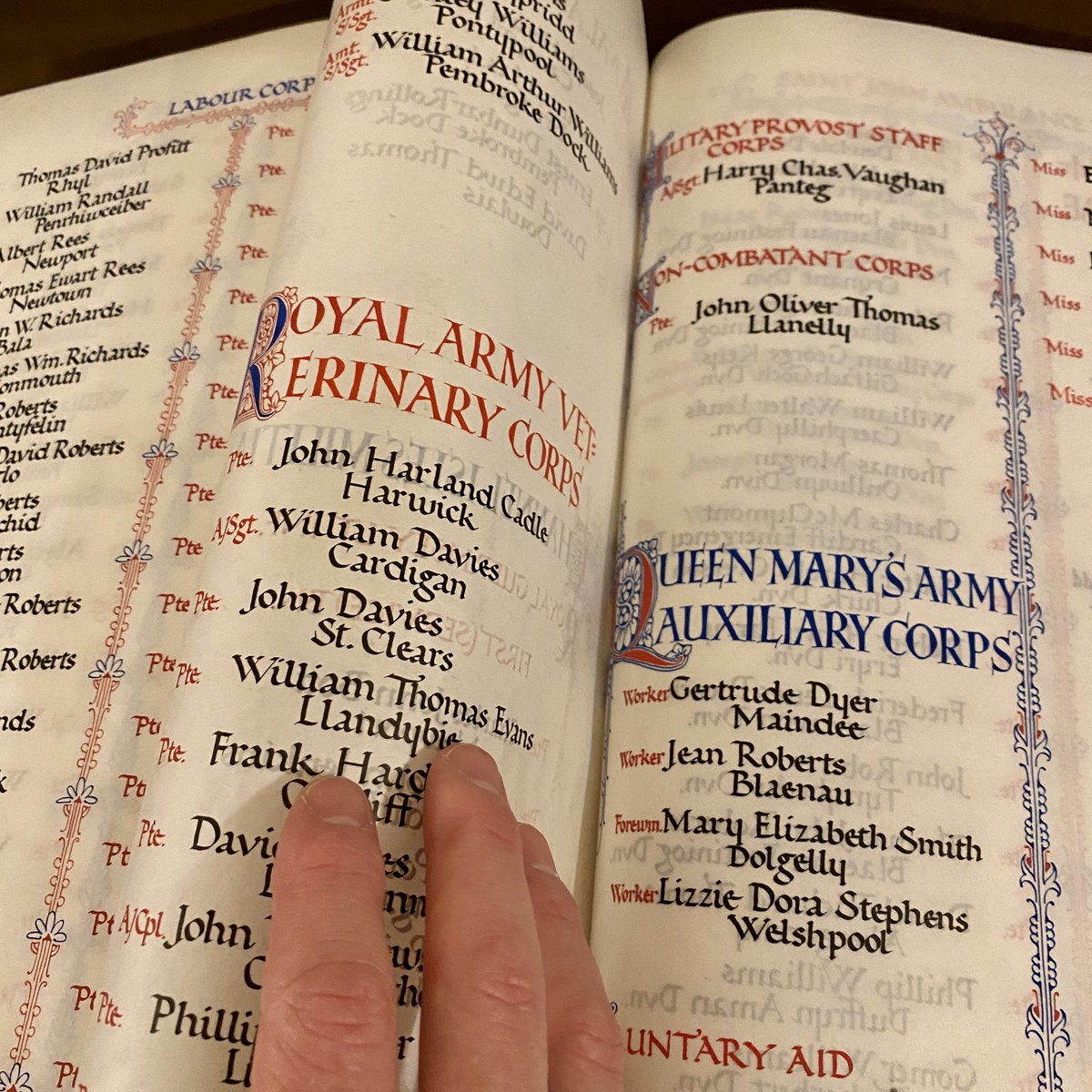 WCIA_Wales's tweet photo. #RememberingforPeace on 11.11, at 11am we marked the tradition of ‘Turning the Page’ of #Wales’ #WW1 Book of #Remembrance in #TempleofPeace: moving moment to share + @venuewithaheart visitors. This page commemorates #women, #volunteers, #vets, #labour corps & non-combatants. https://t.co/hmmvLKuHW8