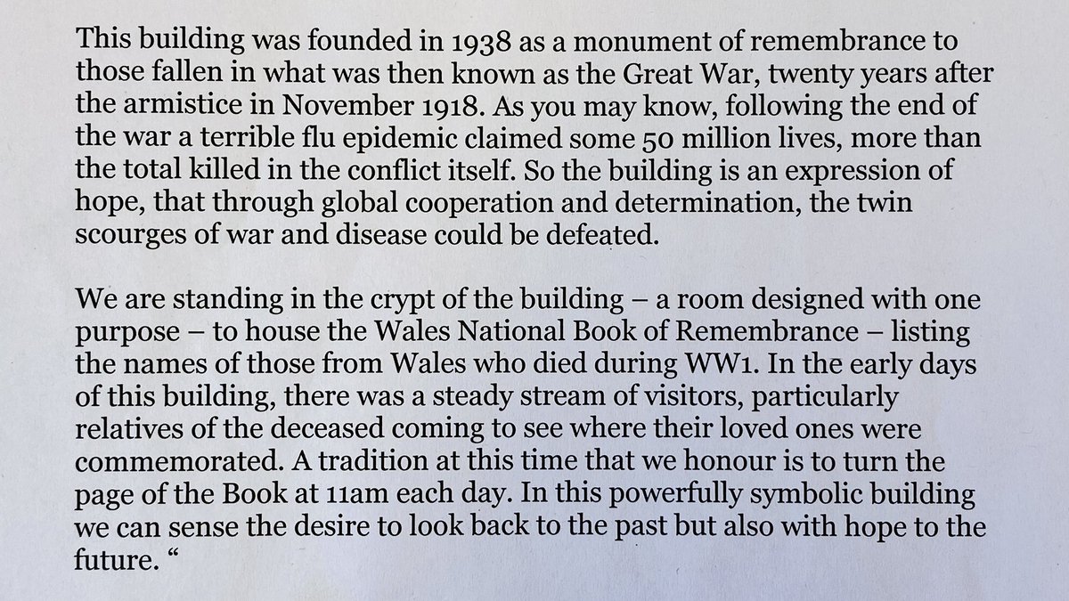 WCIA_Wales's tweet photo. #RememberingforPeace on 11.11, at 11am we marked the tradition of ‘Turning the Page’ of #Wales’ #WW1 Book of #Remembrance in #TempleofPeace: moving moment to share + @venuewithaheart visitors. This page commemorates #women, #volunteers, #vets, #labour corps & non-combatants. https://t.co/hmmvLKuHW8
