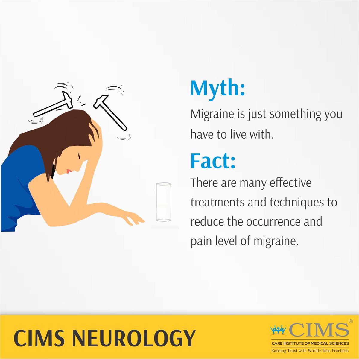 Here is a common myth vs. fact about migraine.
cims.org
#cimshospital #cimsneurology #migraine #headache #neurology #neurologicalhealth