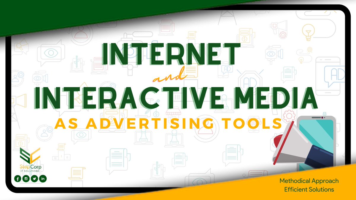 StepCorpIT's tweet image. 💻 Internet and Interactive Media are the combinations of different tools and strategies used in promoting or advertising a business and information to reach a wider range of audiences. 

#StepCorpITSolutions
#StepCorp
#ITSolutions
#ITProfessional
#VirtualAssistant