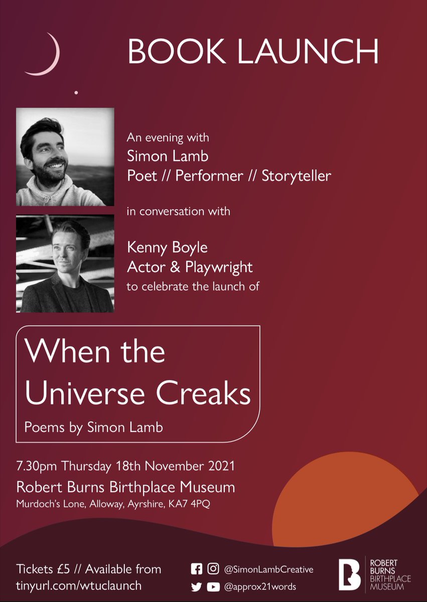 approx21words's tweet photo. I can’t tell you how excited I am for this event! #BookLaunch a week tonight in @RobertBurnsNTS  in Ayrshire with @KennyIBoyle for the release of #WhenTheUniverseCreaks.

RTs appreciated! x

🎟 https://t.co/2VGK22rpiC https://t.co/DM4vxeeHRt
