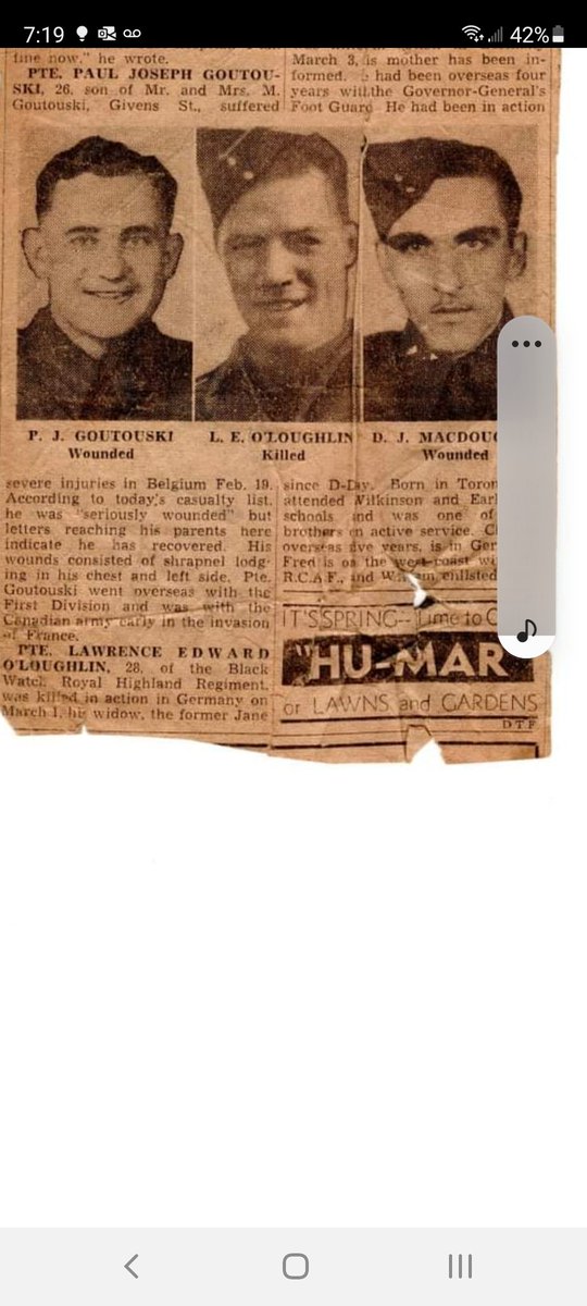 envirogirlTO's tweet photo. @breakfasttv our Grandfather Private Paul Goutouski fought from 1939 to Feb 1945. Laid in a field for days with a fatal GSW and survived.  Remembering him and all those that serve(d). https://t.co/xvuCGv6lRI