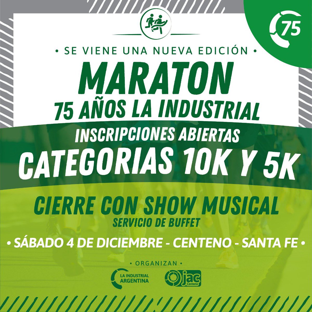 jaccenteno_'s tweet photo. 🏃‍♂️ MARATÓN: 75 AÑOS LA INDUSTRIAL 🏃‍♂️

• 4 / diciembre 
• 5K y 10K

👉 Inscripciónes abiertas:
     ✔️ $1200 kit + remera.
     ✔️ $800 kit sin remera.
     ⚠️ kit: powerade, mix frutos secos, turrón,  fruta, chip corredores 
     🙌 LOCALES no abonan inscripción https://t.co/Kuf3tZRFH1