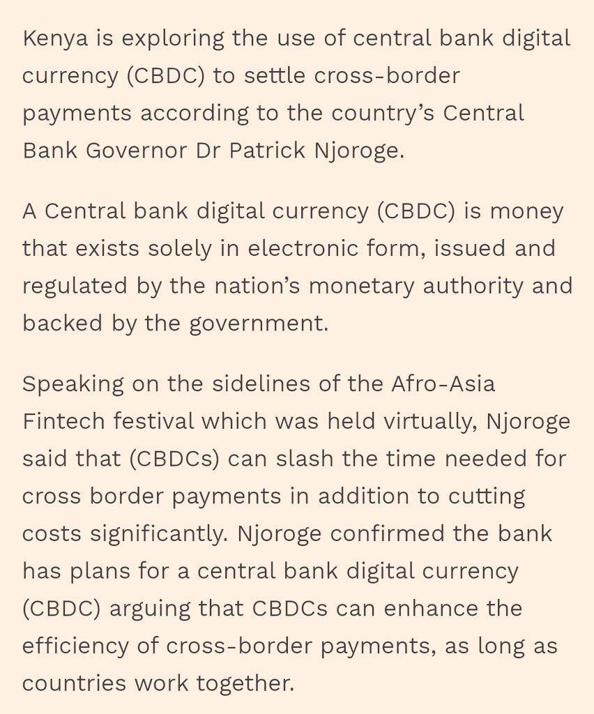Central Bank of Kenya governor confirms they are exploring the use of CBDCs