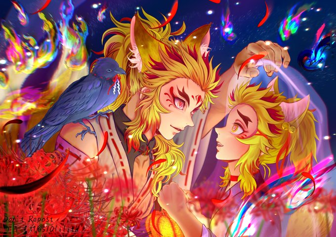 Lilith-ke🔥りりすけさんがTwitterに投稿した煉獄杏寿郎(鬼滅の刃)のイラスト。