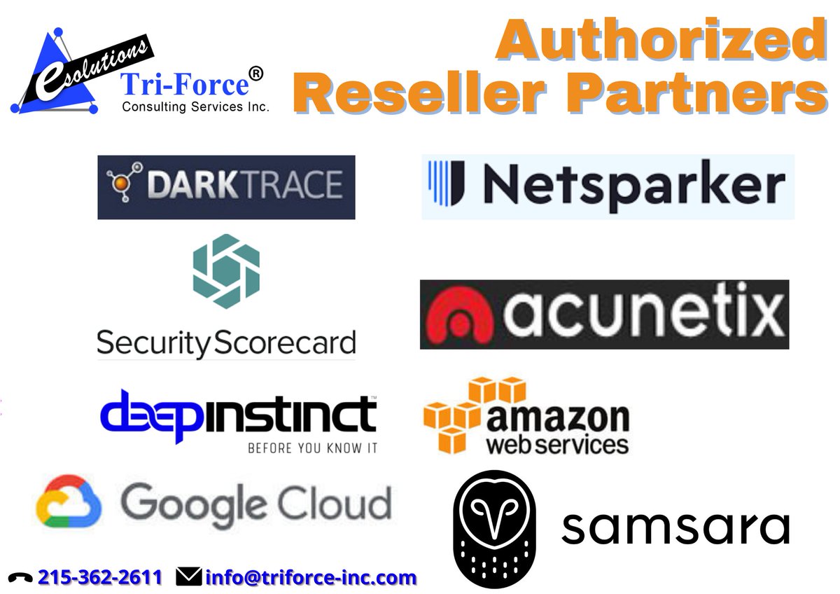 triforceinc's tweet photo. Tri-Force has established partnerships Partnering with the Best. Darktrace, Acunetix, Netsparker, SecurityScorecard, Deep Instinct, Amazon Web Services,Google Cloud PlatformSamsara. https://t.co/1yVQaY6HvS #darktrace #MLeads #ACUNETIX #StaffingServices #HireDedicated #developers https://t.co/rp1AHDHOvY