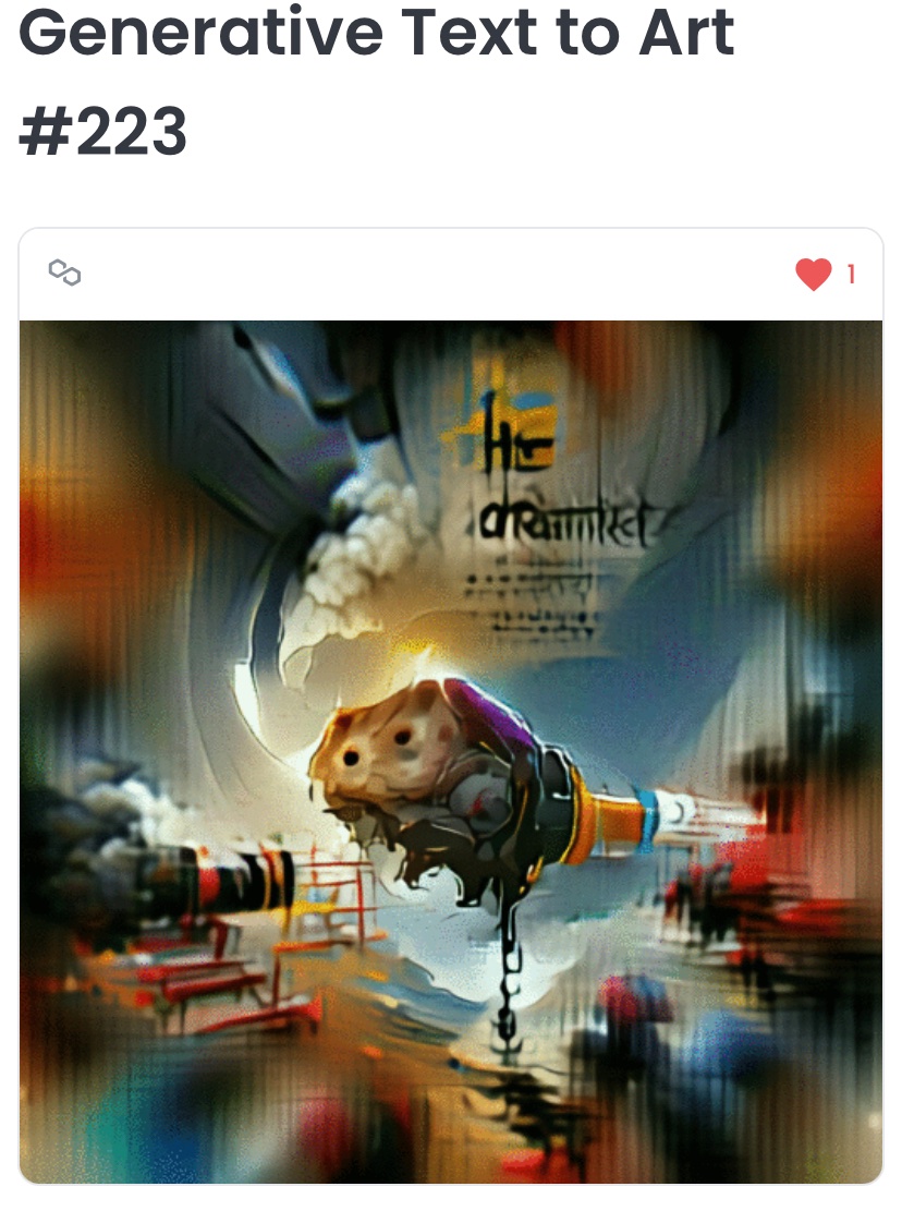 yururuham's tweet photo. @cryptoAIartist  さんに、『The dreaming hamster on the rocket』という文章からNFTを作っていただきました🐹✨
しかもなんとこれ、AIが文章から絵を自動生成したんです🐹‼️
AIすごい🐹🚀✨

#GenerativeTextToArt

https://t.co/CCKG0eeYZ4 https://t.co/kJ7aML2OUN