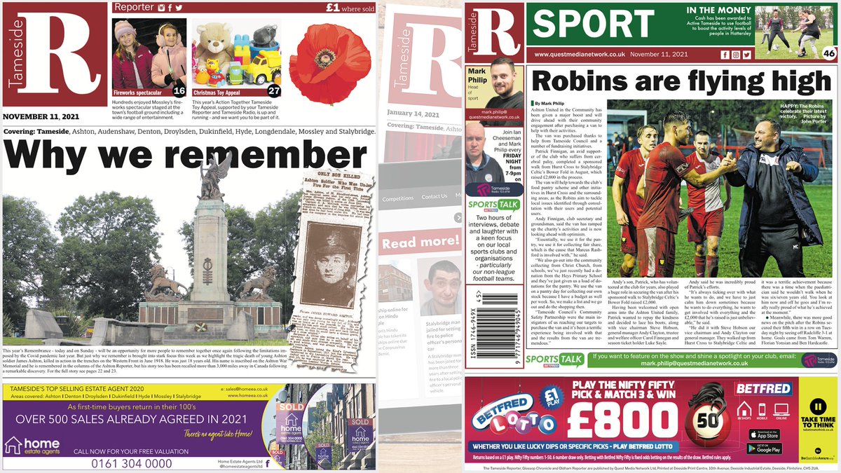 newsintameside's tweet photo. 📰 GET YOUR COPY OF THIS WEEK'S PAPER 📰  

Including details of Remembrance Sunday services across #Tameside, the World War One mystery of a fallen soldier from #Ashton, animal lovers stage Diwali 'demonstration' and more.

Local pick-up points:
https://t.co/xdaozcBUNS https://t.co/s6tqtmbB36
