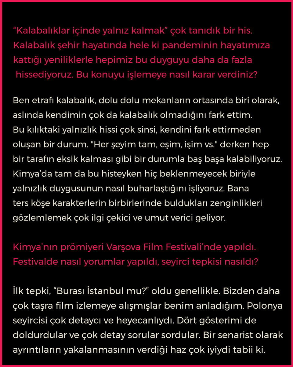 Hiç beklenmedik biriyle yalnızlık duygusunun buharlaşmasını işleyen yönetmenimiz Umut Evirgen, Vogue Türkiye’ye Kimya’yı anlattı.
 
<a href="/UmutEvirgen/">Umut Evirgen</a> <a href="/vogueturkiye/">Vogue Türkiye</a> <a href="/SetSanatFilm/">Set Sanat</a> 

#Kimya #KimyaFilm #MeetingPoint #VogueTurkiye