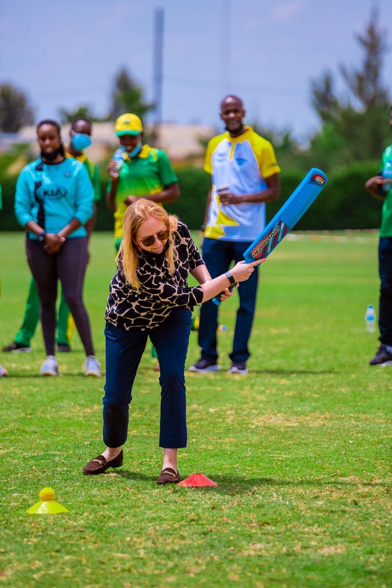 RwandaCGA's tweet photo. #QBR2022: Some pictures of the @birminghamcg22 Queen’s Baton delegation playing Social Cricket/Quick Fire at Gahanga Cricket Stadium. 

#QBR2022InRwanda #B2022 #Cricket https://t.co/xZ5fPEiWou