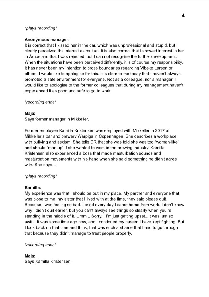 Here is a translation of the DR (Denmark’s Radio) interview from Nov 9 2021. It features survivor statements, as well as interviews with Mikkeller CEO Kenneth Madsen and Kate Bailey among others. 

@_kate_bailey_