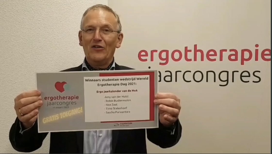 Van alle inzendingen voor Wereld Ergotherapie Dag 2021 is een groep eerstejaars van ons de winnaar. Zij mogen nu als gast naar het jaarcongres van Ergotherapie Nederland. Gefeliciteerd! We zijn trots op jullie! #ergotherapie #occupationaltherapy #WED21 #mooisteberoep #students