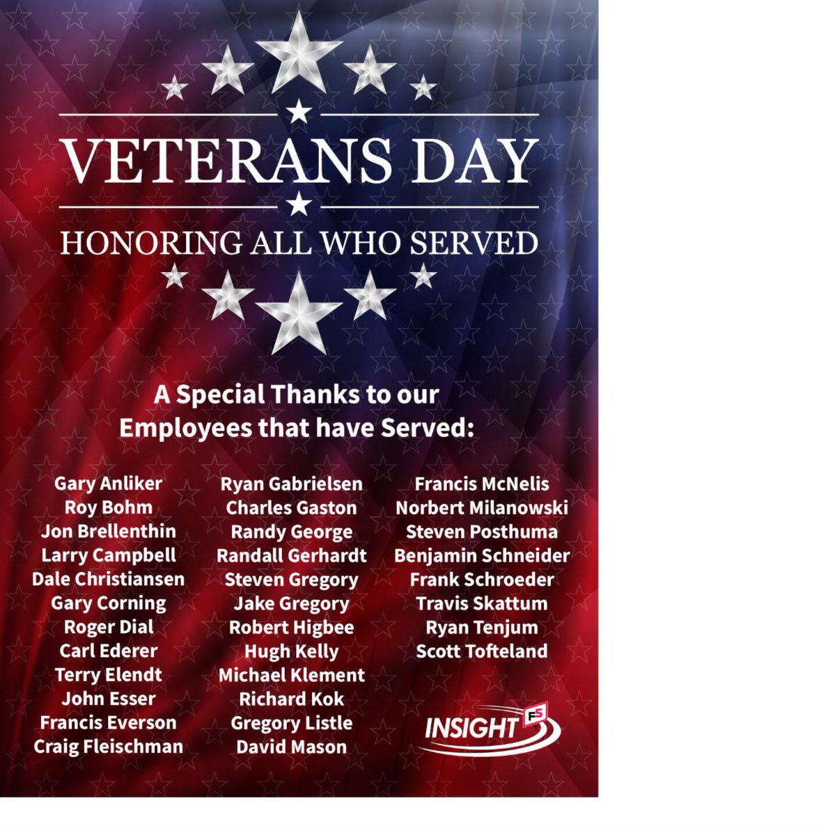 Insight_FS's tweet photo. A very special Thank You to our employees that have served! https://t.co/4jyol0rfIi
