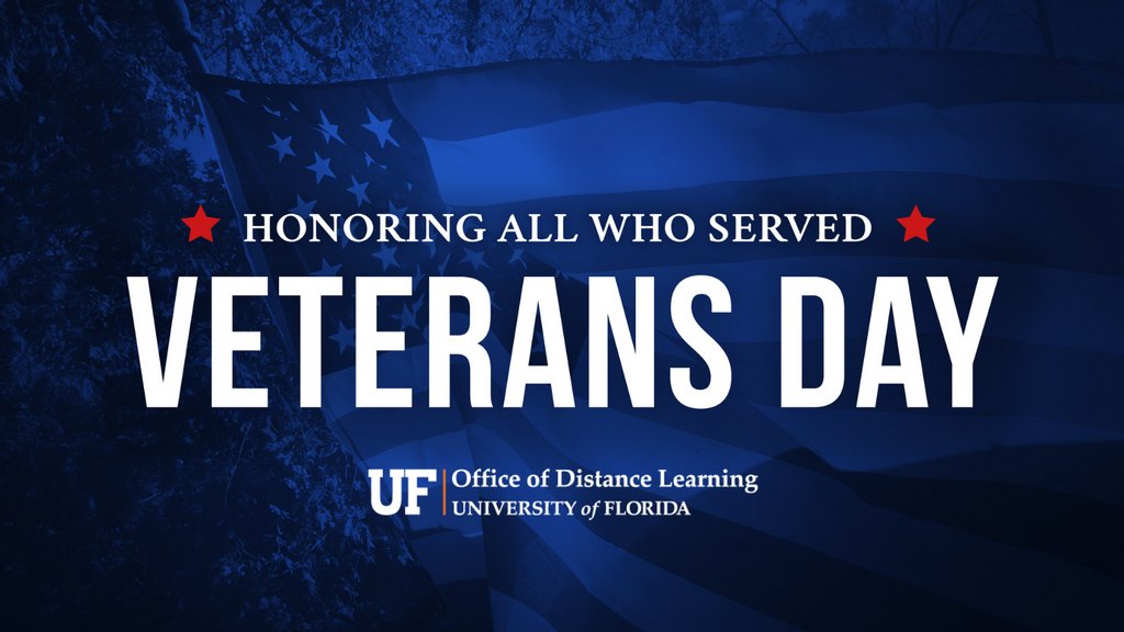 UFDistanceLearn's tweet photo. 🇺🇸 We humbly thank all those near and far who have served our nation. 

#veteransday #veterans #usa #service 
#DistanceGators #UFDistanceLearning #GatorNation  #UF https://t.co/FswKAhwhtn