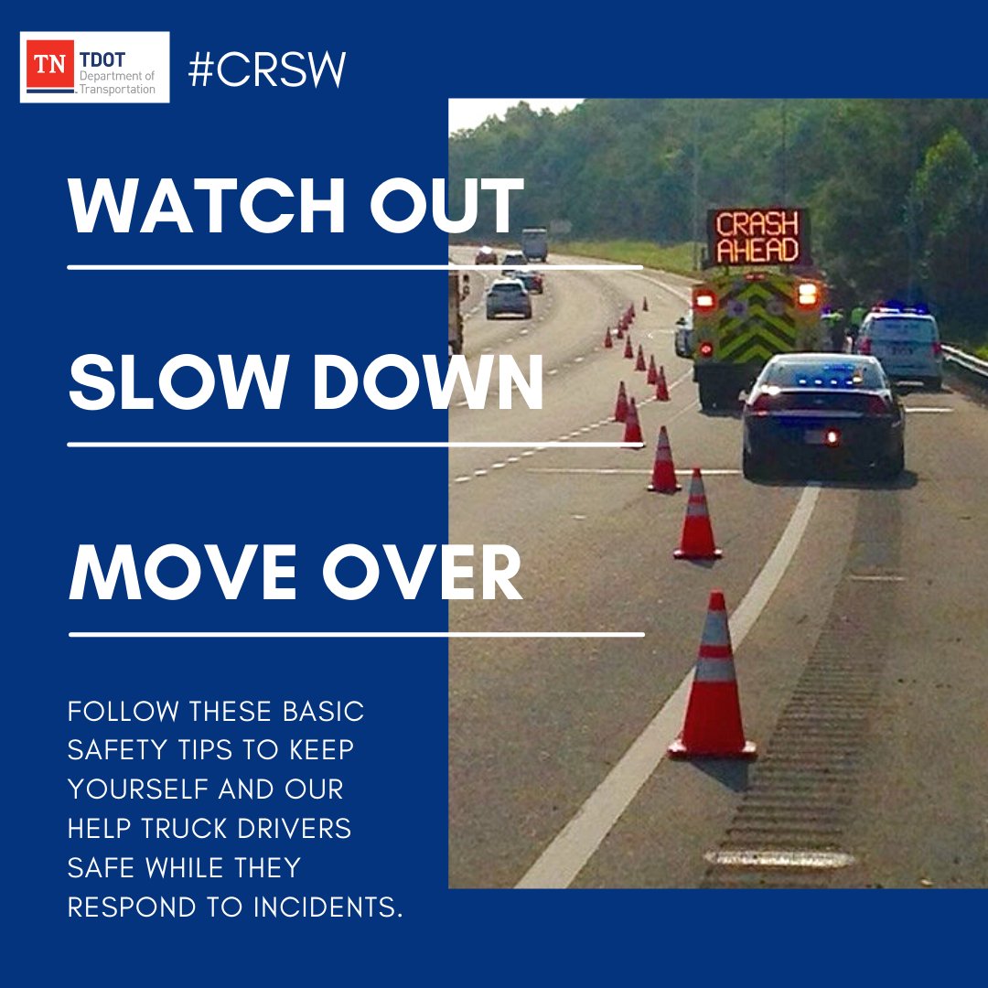 myTDOT's tweet photo. Help us help you! Please be sure to #slowdown and #moveover when you see one of our HELP truck drivers with its lights activated on the road. They're there to keep you safe. #CRSW https://t.co/dfYKddXi3C