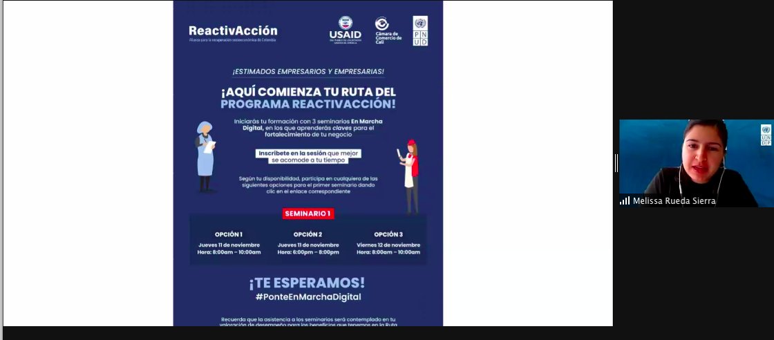 Cámara Comercio Cali (@camaracali) on Twitter photo #AEstaHora | Los #empresarios que aceptaron el reto de hacer crecer sus #negocios empiezan la ruta del programa #ReactivAcción, que lidera la #CCC en el marco de la estrategia de reactivación económica del <a href="/PnudColombia/">PNUD Colombia</a> y <a href="/USAID_Colombia/">USAID/Colombia</a>. #AEstaHora | Los #empresarios que aceptaron el reto de hacer crecer sus #negocios empiezan la ruta del programa #ReactivAcción, que lidera la #CCC en el marco de la estrategia de reactivación económica del <a href="/PnudColombia/">PNUD Colombia</a> y <a href="/USAID_Colombia/">USAID/Colombia</a>.