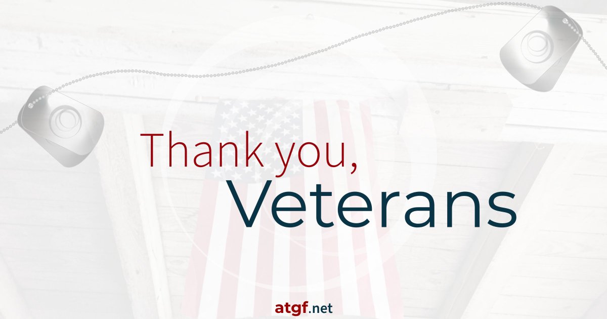 ATGFnet's tweet photo. "Land of the free because of the brave." -- On behalf of all of us at ATGF, we thank you, Veterans! https://t.co/oskWiQbMdM

#veteransday #atgf https://t.co/BALFOlMbDp