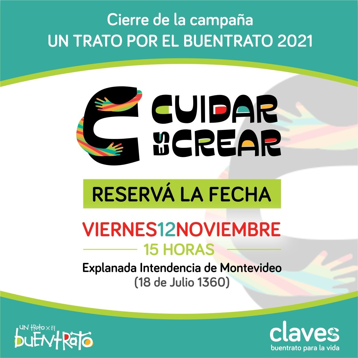 BuentratoUY's tweet image. ¡Mañana! 

Cierre de la campaña “Un trato por el Buentrato 2021” 🙌🏼

El 12/11 a las 15 h en la Explanada Intendencia de Montevideo, (18 de Julio 1360)

Anunciá tu presencia registrándote acá: bit.ly/CIERREBT21

No se suspende por lluvia (realización en el atrio)