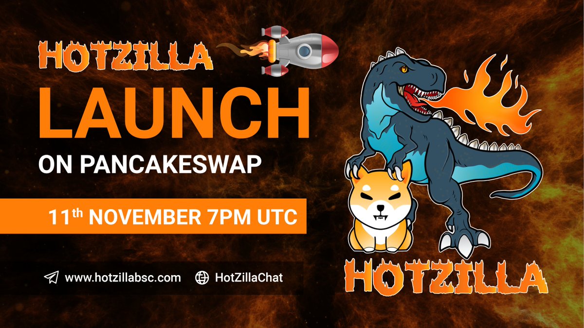 Launch on 11th NOVEMBER 7PM UTC 🔥

📌 Set reminder for AMA 🔔 ✅

t.me/HotZillaChat?v…

Contract (not live yet):
0x26303D4f293B70529C845a14cC4cDB475baC456a

📌 Countdown Launch:
  
timeanddate.com/countdown/gene…