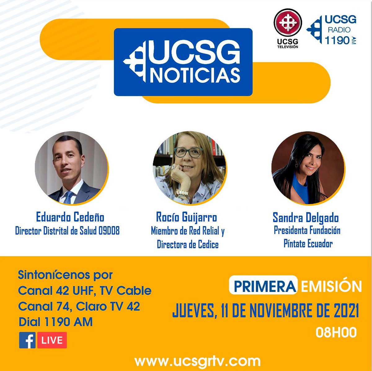 Hoy, en pocos minutos, acompañemos a nuestra presidenta <a href="/sandidelalm/">Sandra Delgado Almeida</a> en esta entrevista informativa en @ucsg_tv 

Tema: víctimas de accidentes de tránsito