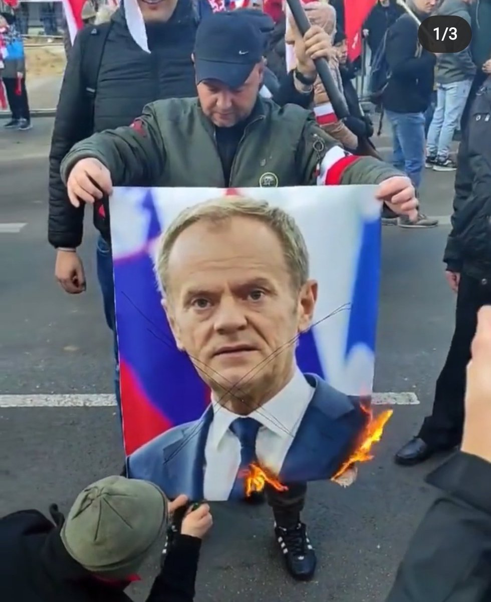 murczkiewiczyzm's tweet photo. Na #MarszNiepodleglosci spalono flagę Niemiec oraz portret Tuska. Do tego podpaliła się kurtka dziewczynki, która przyszła na marsz z ojcem. Pamiętajcie to wesoły marsz rodzin z dziećmi. https://t.co/Ey6XcaAj77