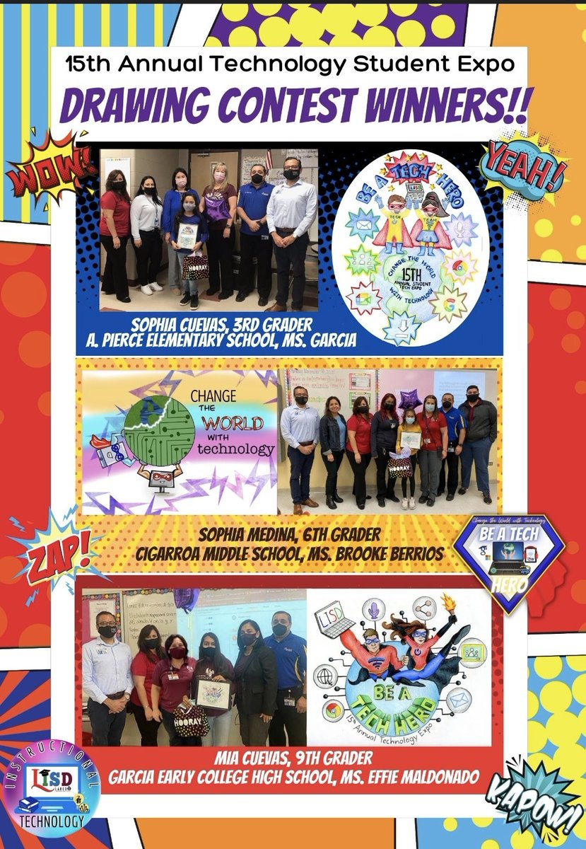Lisd811News's tweet photo. The Instructional Technology Department is proud to announce the 15th Annual Student Technology Expo Drawing Contest Winners for the 2021-2022 school year!πππβ€β€β€ Congratulations to all our winners!!!π©βπ»πβ #edtech #techexpo21 #lisdistheplacetobe https://t.co/hLoUQePLIG