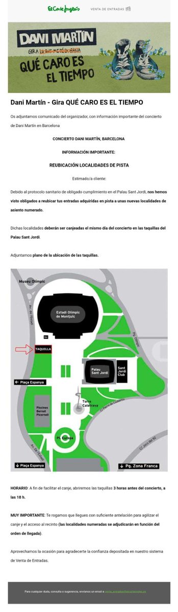 pucela_daniM's tweet photo. ⚠️⚠️ IMPORTANTE ⚠️⚠️⚠️

Las personas con entrada en pista para el concierto de Dani Martín el 13 de noviembre en Barcelona habréis recibido un correo electrónico anunciando la última modificación para el concierto. Echadlo un vistazo.

RT porfa. https://t.co/xkc7pkvIre