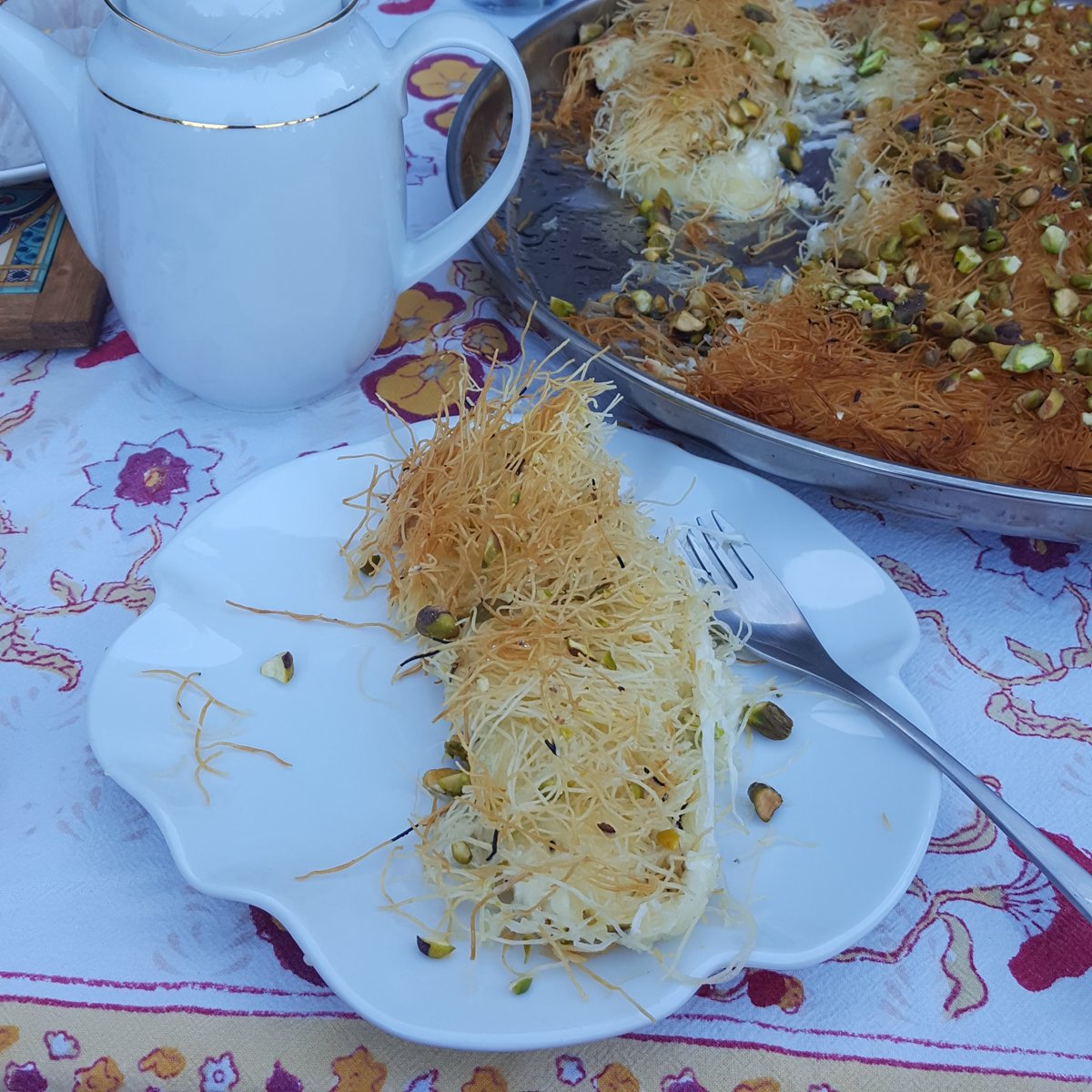 acraftyarab's tweet photo. I love love love having dinner in a Palestinian home, as I always know what comes at the end.
#kanafa https://t.co/47p2Kasrgu