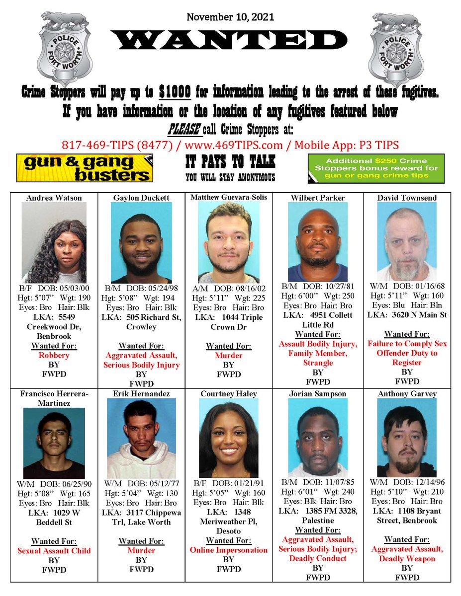 fortworthpd's tweet photo. #WANTED 

Please call 817-469-TIPS (8477) if you know the location of these fugitives.

#CrimeStoppers https://t.co/WiZLRsd79q