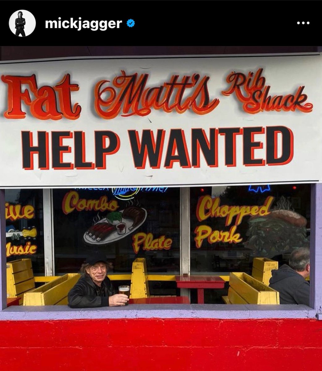 JJ_Boogie's tweet photo. Mick Jagger yesterday hanging at a place in Atlanta where I experienced my first open mic jam back when I was 15 years old in 1988. #FatMattsRibShack #Atlanta #TheRollingStones #BritishInvasion https://t.co/nw8JYWIfbZ