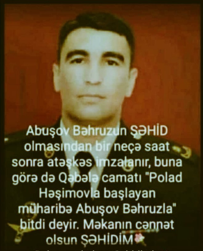 #AbuşovBəhruz polkovnik leytenant
Məkanın cənnət olsun