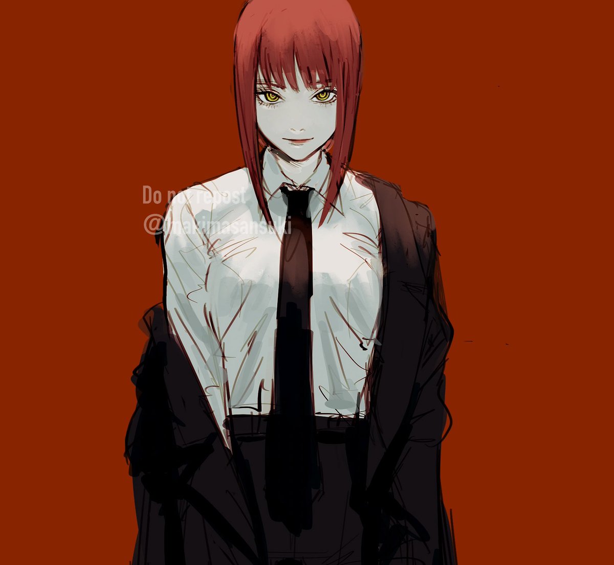 makima (chainsaw man) 1girl solo necktie red background shirt yellow eyes black necktie  illustration images