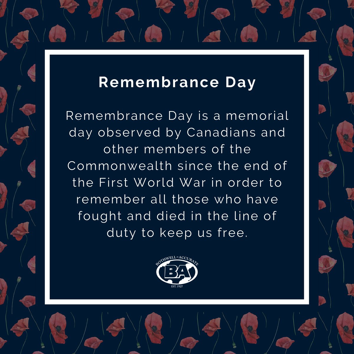 BothwellCo's tweet photo. Today at 11:00 a.m. EST, we take a moment to remember those who made the ultimate sacrifice, and remember all those who have fought and died for our freedom today.

#remembranceday #remember #remembrance #remembering #canada #canadaremembers https://t.co/qj1KIocLGW