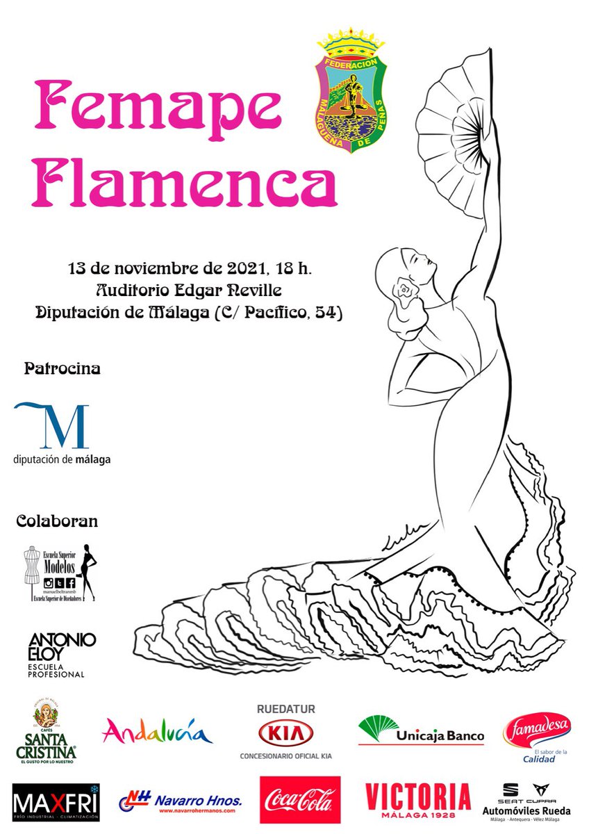 FMPLaAlcazaba's tweet photo. ➡ PASARELA FEMAPE FLAMENCA 2021
Diseñadores de toda Andalucía presentarán sus colecciones este sábado 13 de noviembre.
A las 18 horas en el Auditorio Edgar Neville de la @diputacionMLG .
Artistas de copla acompañarán este evento, con entrada libre hasta completar el aforo. https://t.co/MGM4mPZvlj